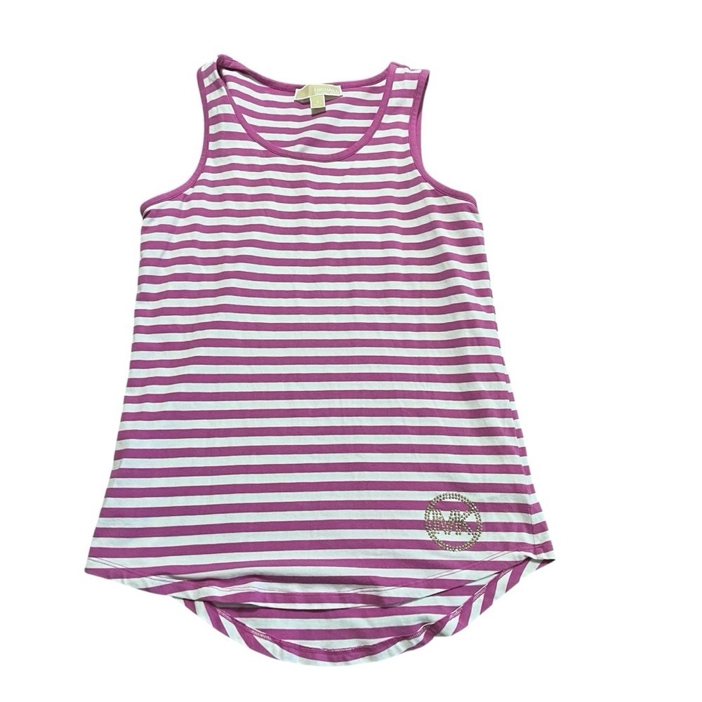Michael Kors Bejeweled Pink and White Striped Tank Top Size Small Summer Resort